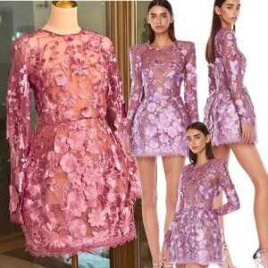 🆕 BRONX & BANCO 🧿 NWOT Bouquet Maraya Long Sleeve Mini Dress, Lilac Sz M US 6